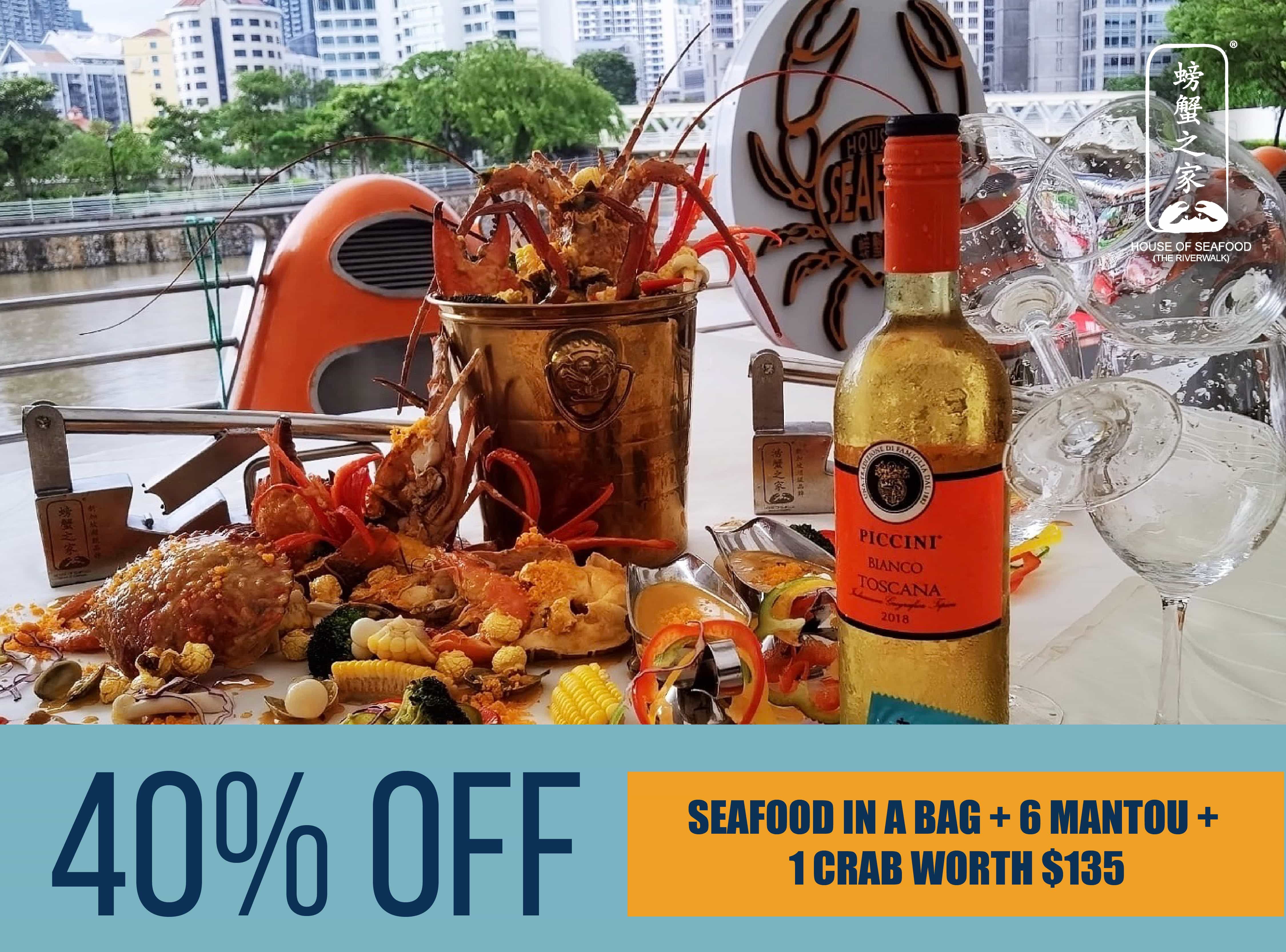 40% Off Bag of Seafood + 6 Mantou + 1 Crab @ House of Seafood (Riverwalk) Worth $135